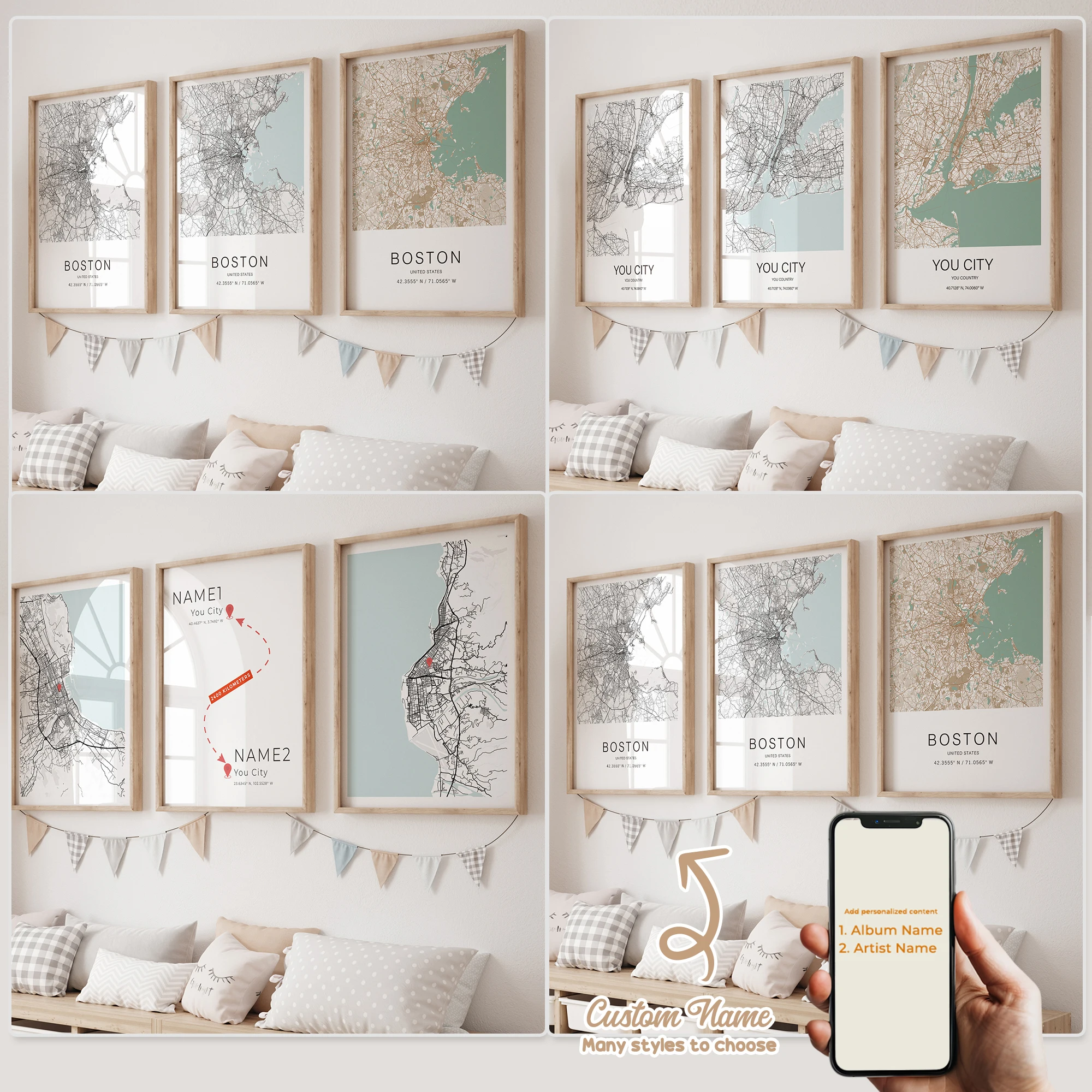 3 stücke Moderne Individuelle Personalisierte Farbe Stadt Karte Wand Kunst Leinwand Poster Drucke Gemälde Bild Für Wohnzimmer Wohnkultur
