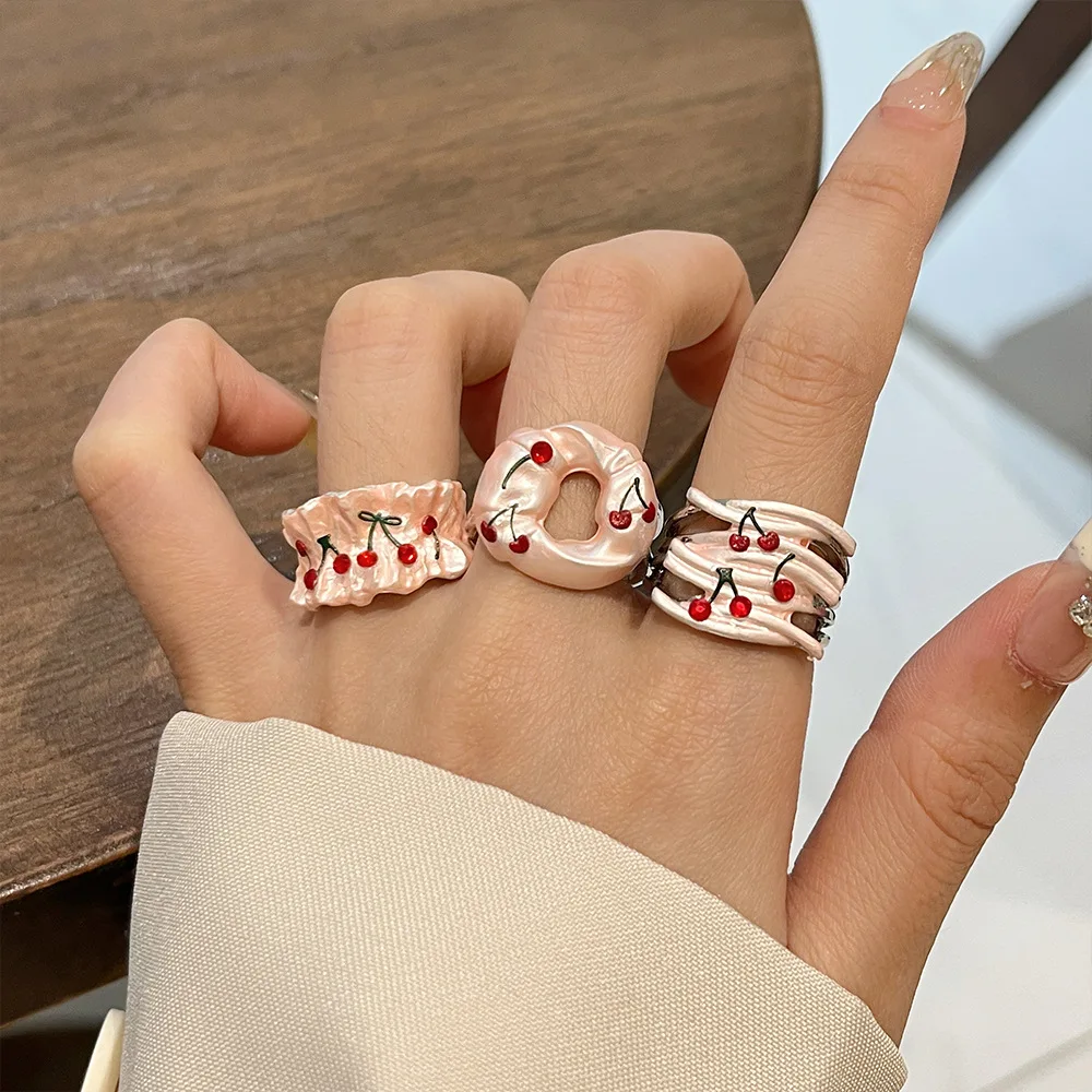 Korean Ins Style Irregular Line Donut Ring Small Cherry Matte Fashion Finger Ring for Index Finger Jewelry Accessories