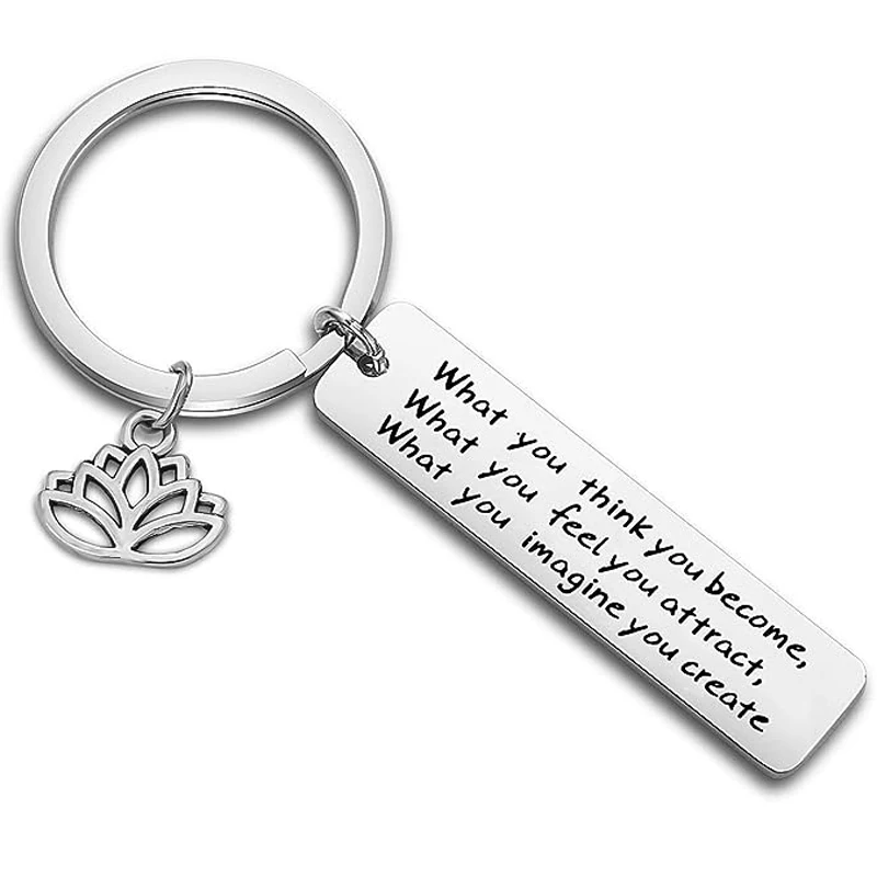 Buddhist Inspirational Quote Keychain What You Think You Become Buddha Jewelry Inspirational Gift