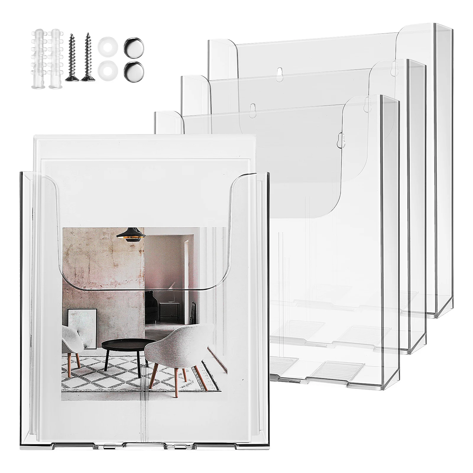 

4 Pcs A4 Acrylic Wall Mount Brochure Holder File Stand Clear Plastic Organizer Storage Home Office School