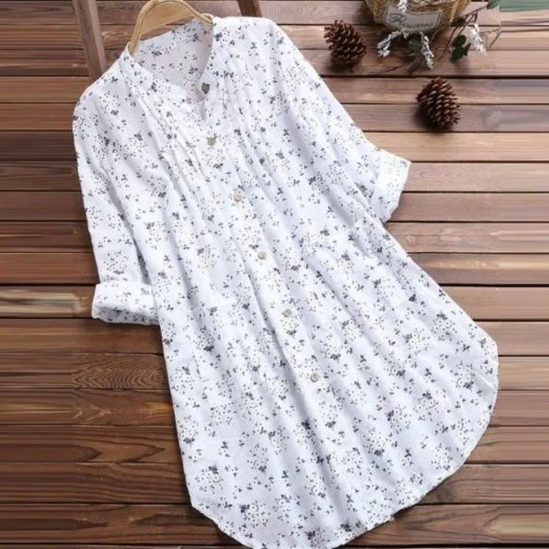 

Women's Clothing Summer Fashion New Arrival Loose Casual Hot Cotton V-Neck Printed Long Sleeve Fresh Stylish Short Dress