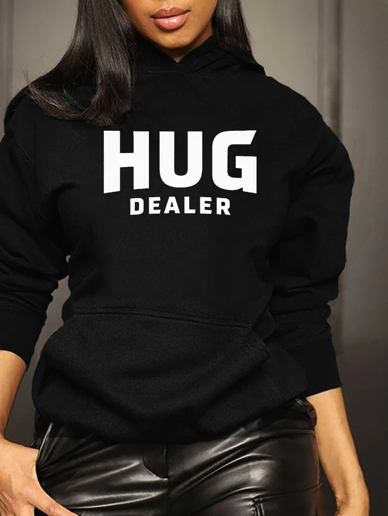 

Женская толстовка большого размера с капюшоном - черная с надписью и белыми надписями, толстовка с капюшоном и рукавами, передний карман, можно стирать в машине