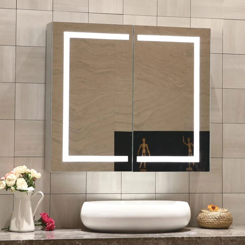 Modern LED Lighted Wall Mounted Medicine Cabinet Touch Sensor Feature for Bathroom Vanities