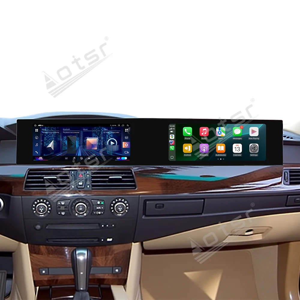 Premium 21 Inch Ultra Clear Dual Screen Android 14 Car Media GPS Navi CarPlay Android Auto For BMW 5 Series E60 2004-2012 CCC