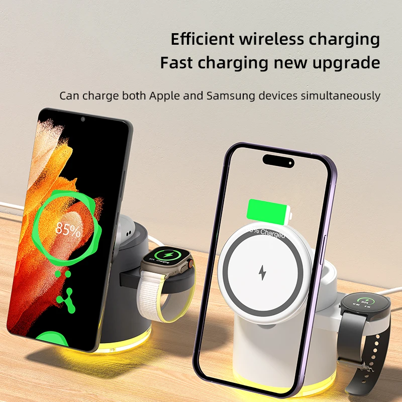 15W Magnetic Wireless Charger for iPhone15 14 13 12 Pro Samsung/Apple Watch Airpods Fodable 3 in 1 Charging Station Travel Dock