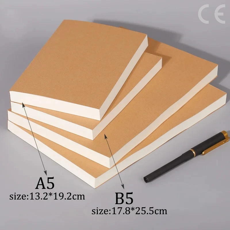 DIY Cover Kraft Paper Notebook A5/B5 Size 100/200 Sheets Blank Journal Draft Book for Students Teachers School Office