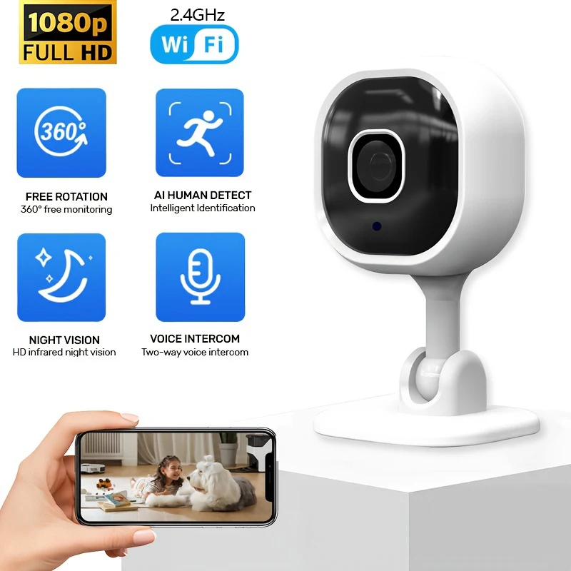 1080p HD Wifi Camera Indoor Mini Home Surveillance Camera Night Vision Two Ways Audio Human Detection 2.4G Security Camera