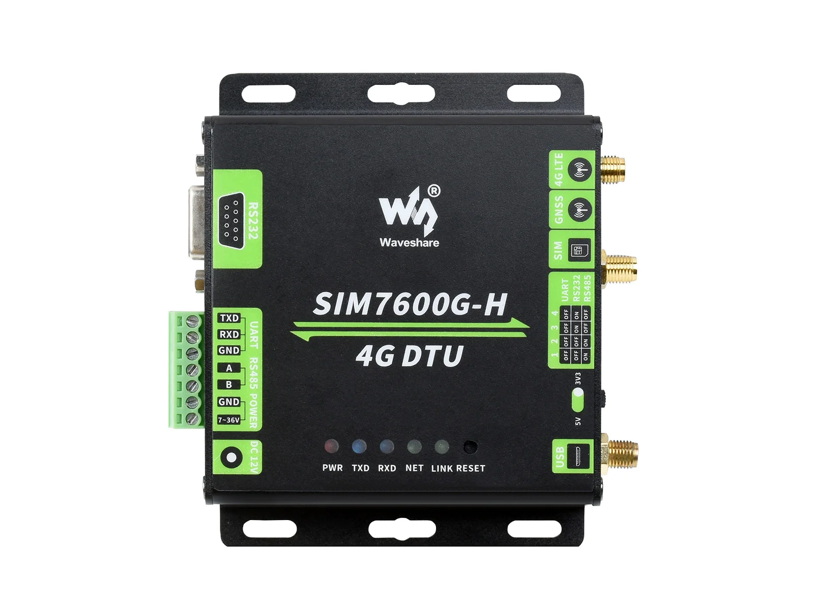Image 7: Waveshare – SIM7600G-H 4G DTU de qualité industrielle, Communication multi-interfaces USB UART/RS232/RS485, prise en charge de la bande mondiale LTE