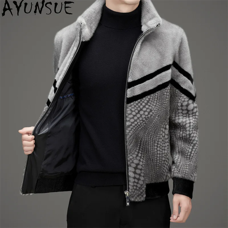 AYUNSUE nuevas chaquetas de piel sintética para hombres, ropa, chaqueta con cuello levantado, ropa para hombres, chaqueta Reversible, Otoño Invierno, Пegoьто Muhжekteе