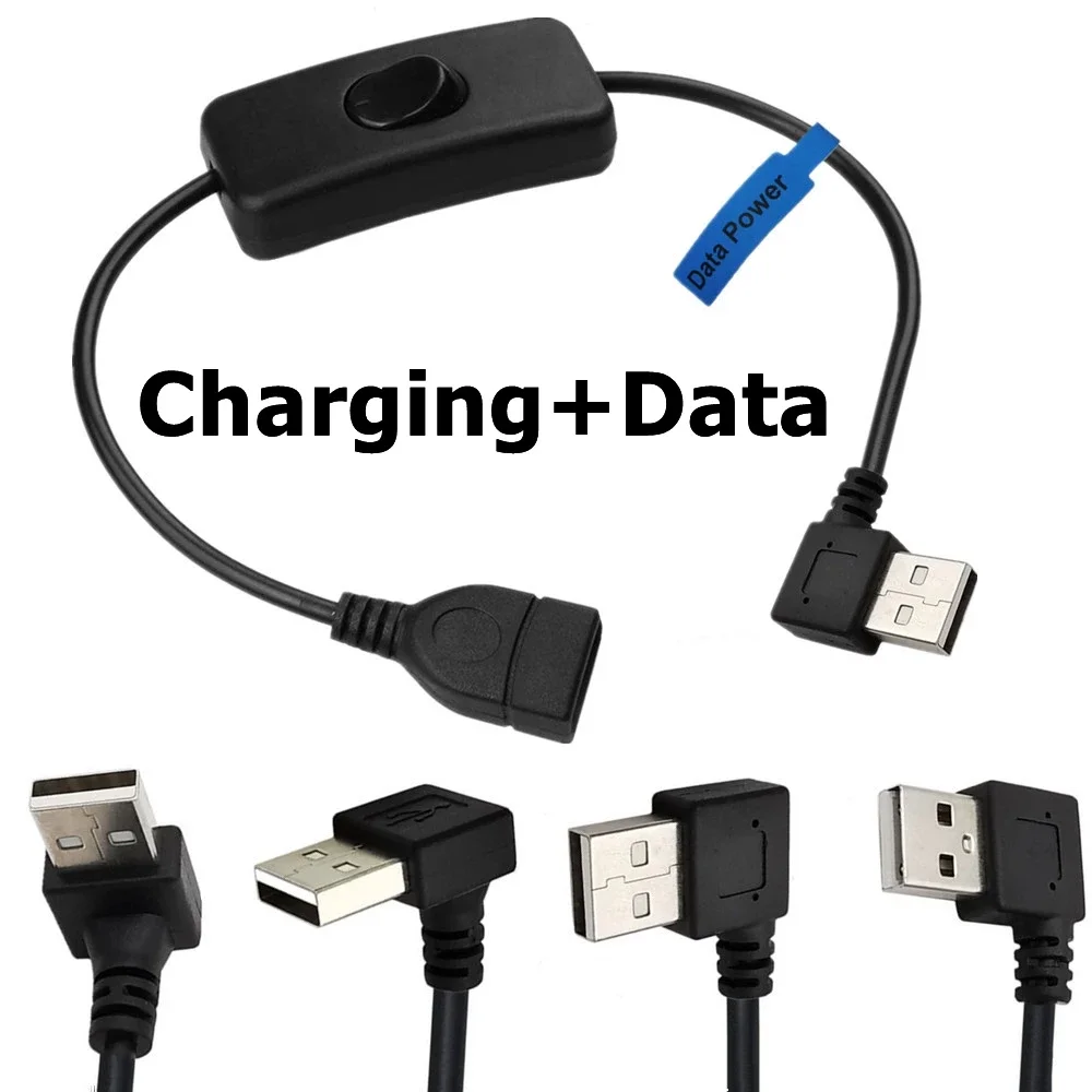 90 degree USB Male to Female Extension Charging Data Sync Cable With ON OFF Switch LED Indicator for Raspberry Pi PC LED Lamp