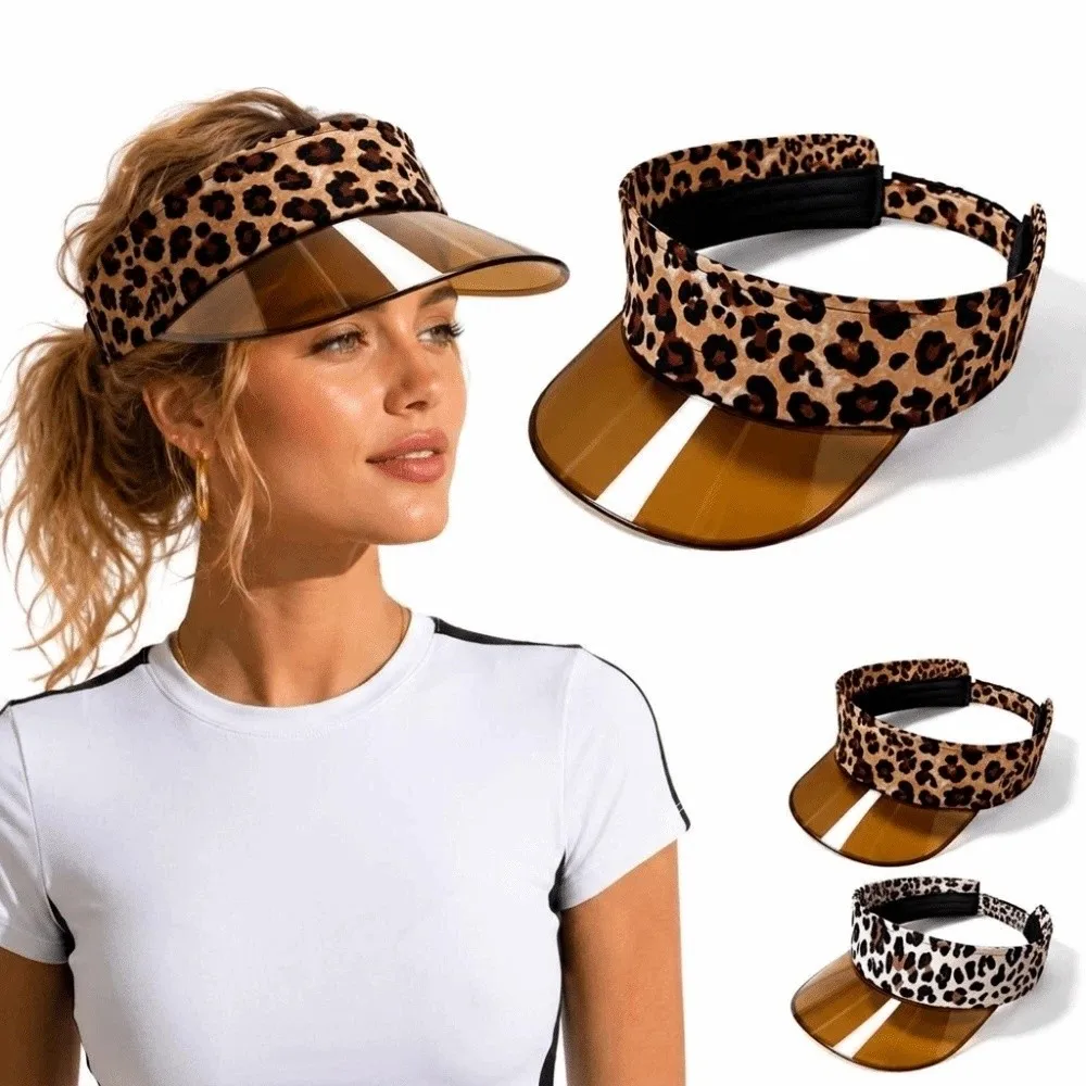 Fashion Leopard Print Visor Cap Cool Sun Protection Summer Sun Hat Adjustable Breathable Outdoor Sports Hat Woman