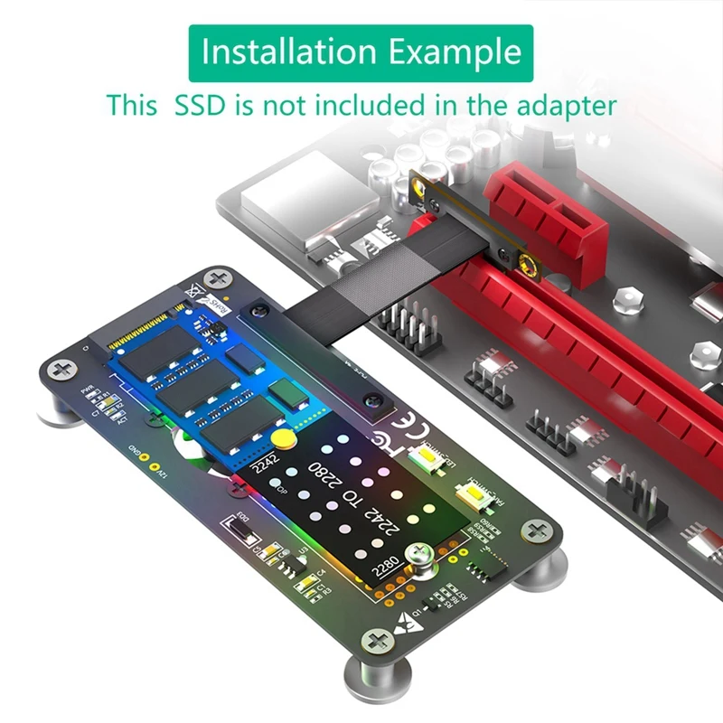 Top-3 In 1 M.2( NGFF) NVME M-Key SSD To PCIE 1X Extension Cable With Cooling Fan And Automatic Discoloration LED