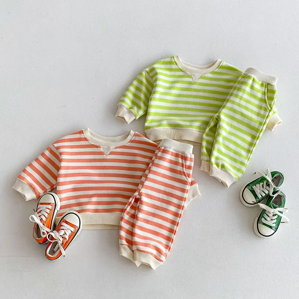 2024 Autumn Baby Clothes Sets Boys Sweatshirt Fashion Kids Suit Girls Striped Cotton Top+Pants 2Pcs 1-4T Infant\'s Outfit