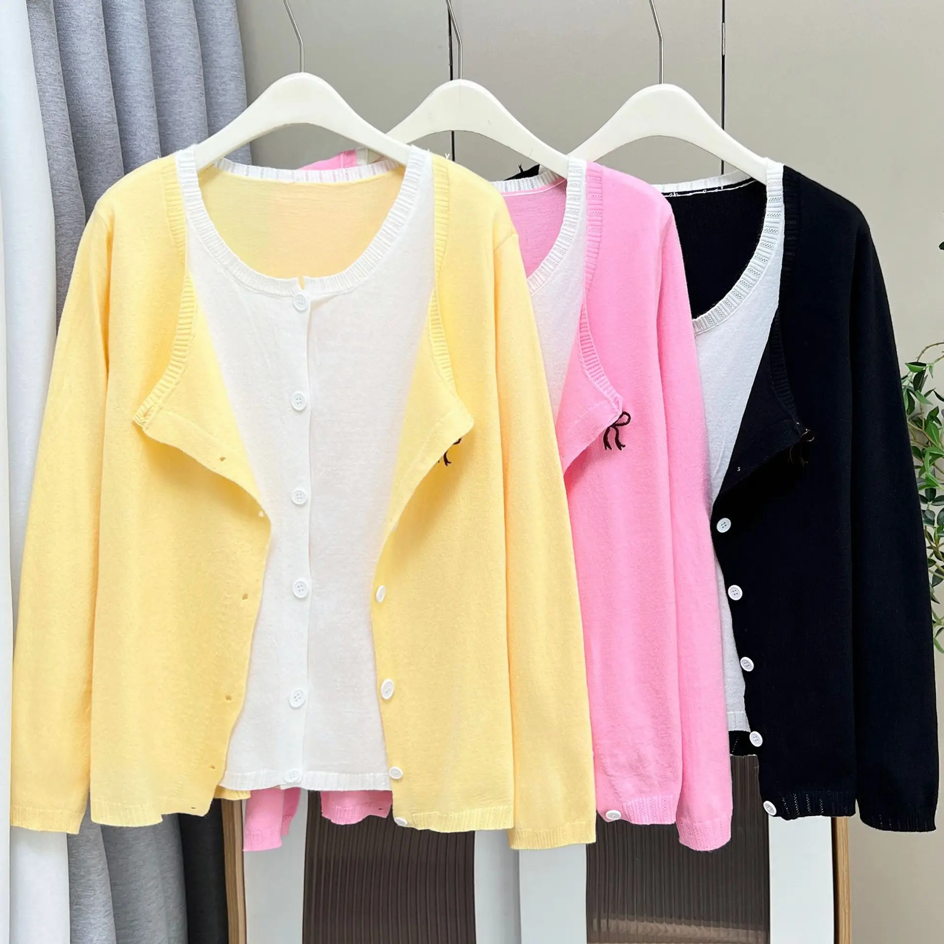 Fashion Plus Size Women's Sweaters Autumn New Style Stylish And Fresh Embroidered Bow Fake Two Pieces Knitted Cardigan 3506