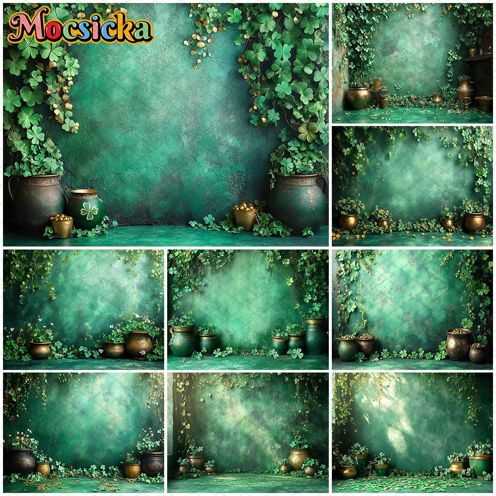 

Mocsicka Green Abstract Wall Photography Background Spring Kid Birthday Party Backdrop Clover Decor Photo Studio Props Wallpaper