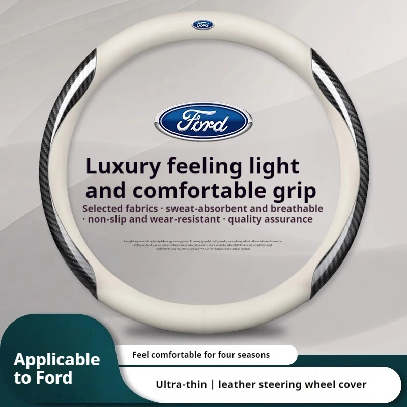 

For Ford Mondeo Focus Raptor Puma Ecosport F150 Edge Explorer Ranger Fusion Kuga Leather Car Carbon fiber Steering Wheel Cover
