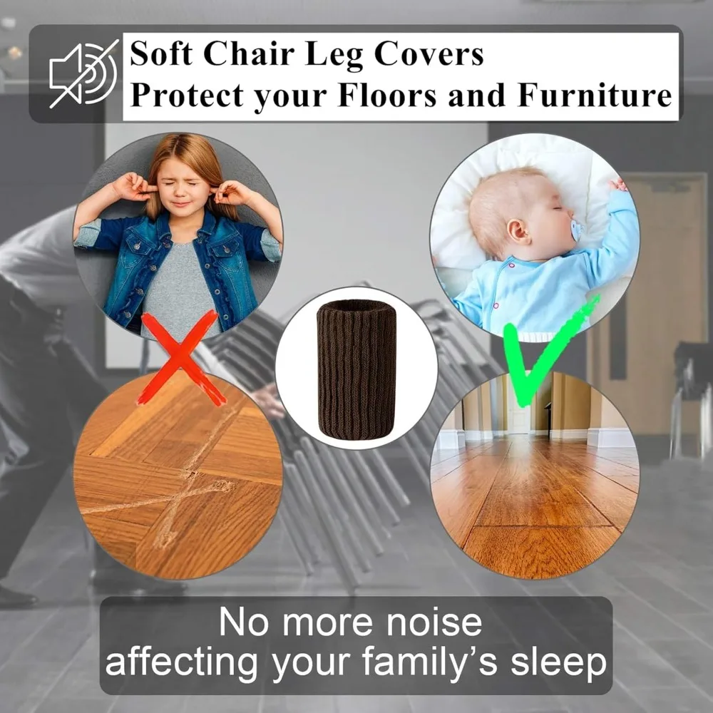 16 قطعة من جوارب أرجل الأثاث - واقيات أرضية أرجل الكرسي المحبوكة عالية المرونة، مجموعة أغطية أرجل الكرسي السميكة للقهوة، تتحرك بسهولة