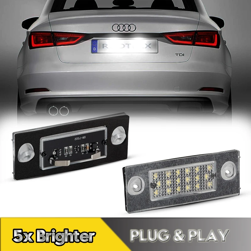 

2Pcs Canbus LED License Plate Lights For Audi A2 Type 8Z BJ 1999-2005 Car Rear Number Plate Lamps 18smd 6000K Super Bright