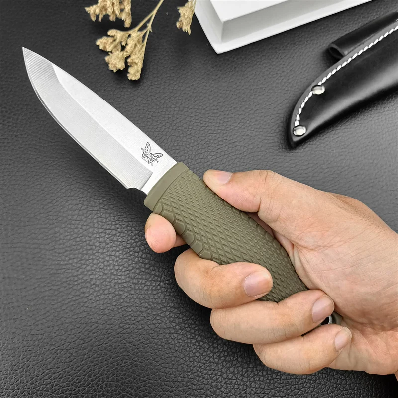 2024 Newest Multifunction BM 200 Puukko EDC Combat Tactical Fixed Blade Knife D2 Satin Blade OD Green Santoprene Military Knives