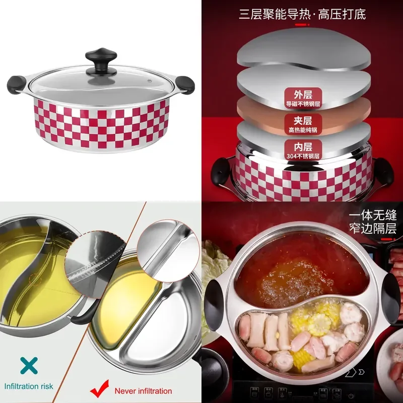 High Quality Stainless Steel Hot Pot Double Flavor Solderless Leak Proof Pot With Separator