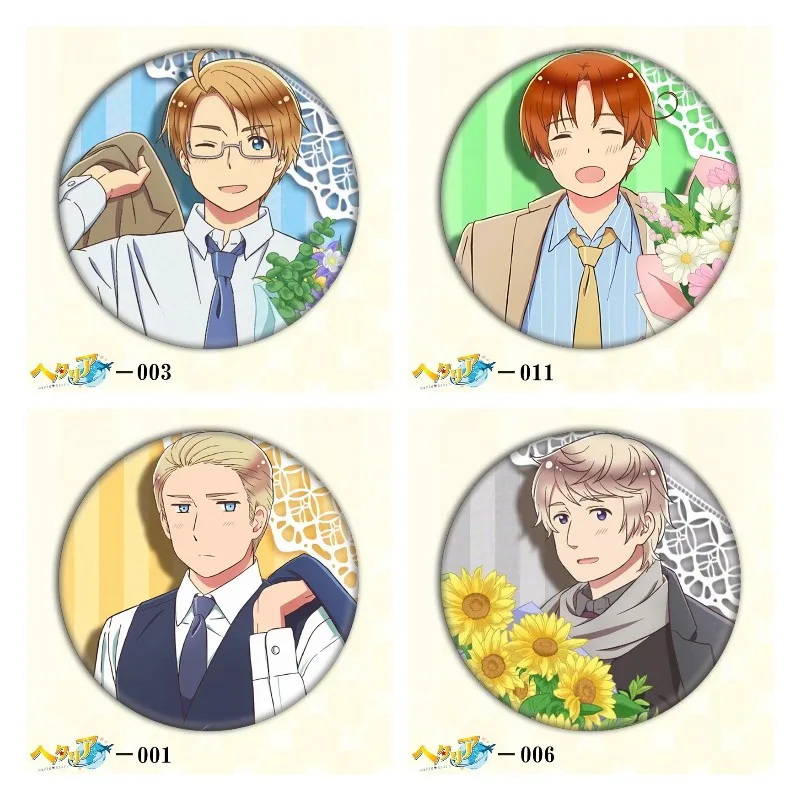 Hot Anime Hetalia: Axis Powers Figures Feliciano Vargas Arthur Kirkland Metal Badge Ludwig Cute Decor Pins Fans Birthday Gift