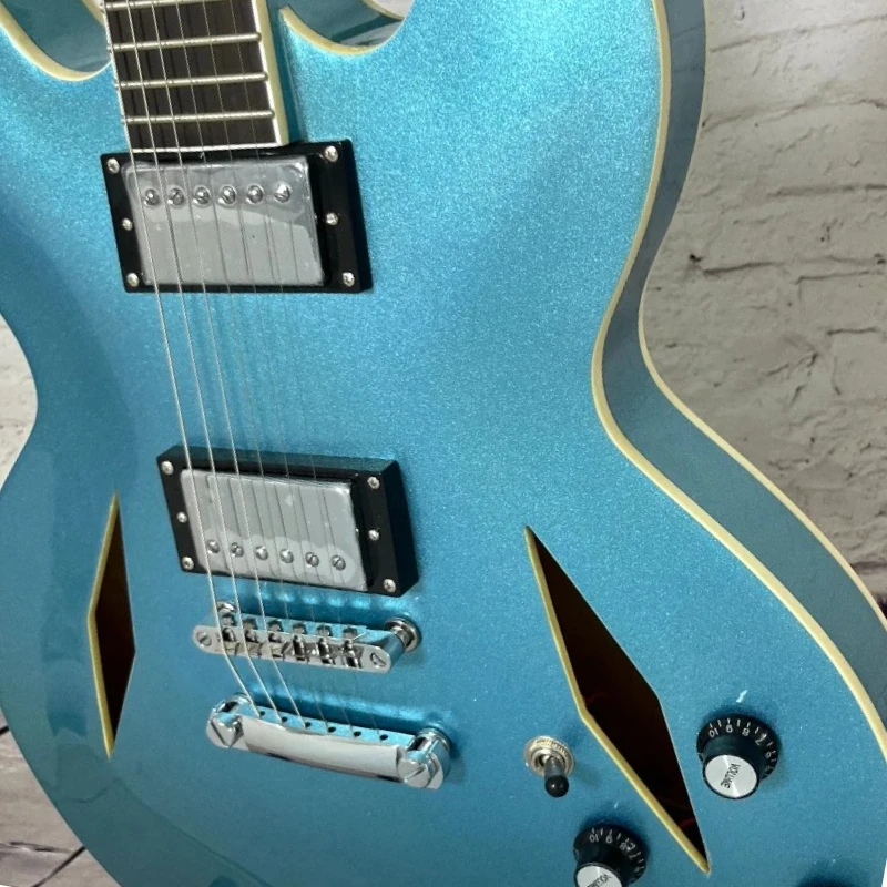 

41 Inch Ice Blue Metallic Colour Semi-Hollow 335 Electric Guitar F-Hole Double Humbucker for Jazz Blues Rock Free Delivery