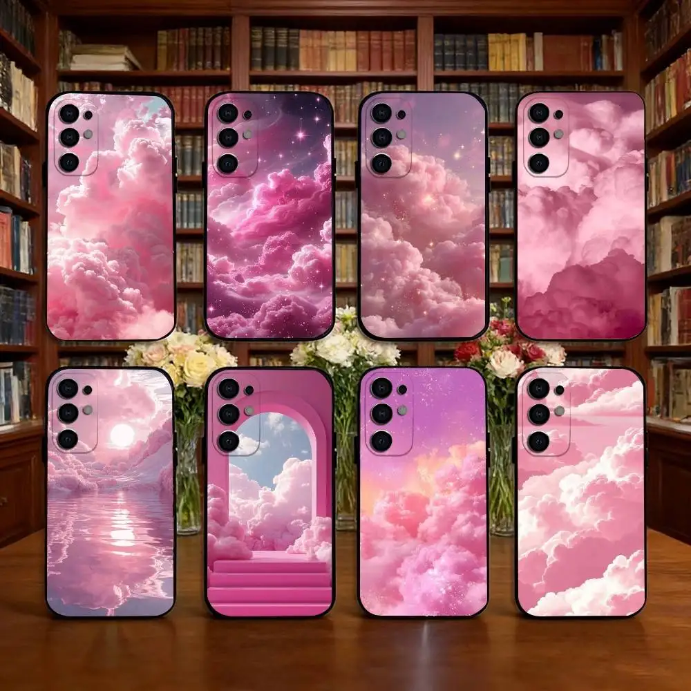 Stylish pink clouds for girls Phone Case Black Silicone Soft For Samsung S25,S24,S21,S22,S23,S30,Ultra,S20,Plus,Fe,Lite