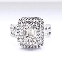 Huitan New Fashion Women Rings Geometric Shaped Crystal Cubic Zirconia Rings Gorgeous Bridal Wedding Accessories Party Jewelry
