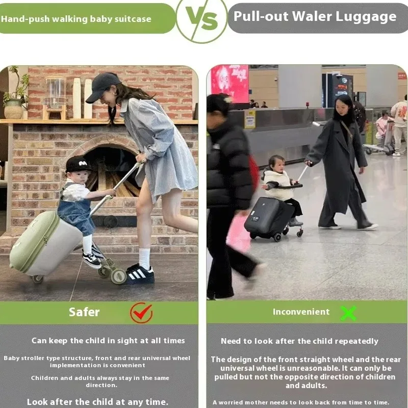 حقيبة سفر للأطفال يمكن ركوب ومشي متعددة الوظائف الأمتعة سحب عربة السفر مقعد الناقل حقيبة حمل الأمتعة للأطفال #2