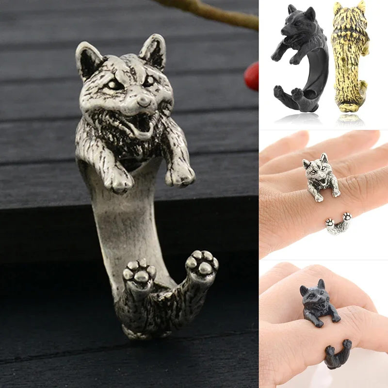 4 Style German Shepherd &Border Collie & Shiba Inu & Akita Dog Wrap Ring for Women Animal Metal Ring Anel Girls Unique Cool Gift