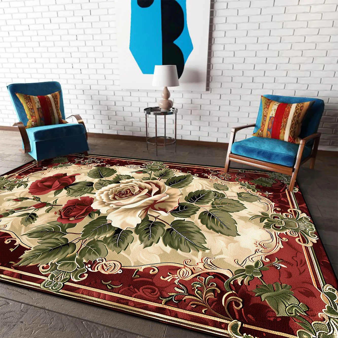 

Pastoral Style Carpets for Living Room European Home Decoration Bedroom Rugs Non-slip Study Lounge Rug Washable Coffee Table Mat