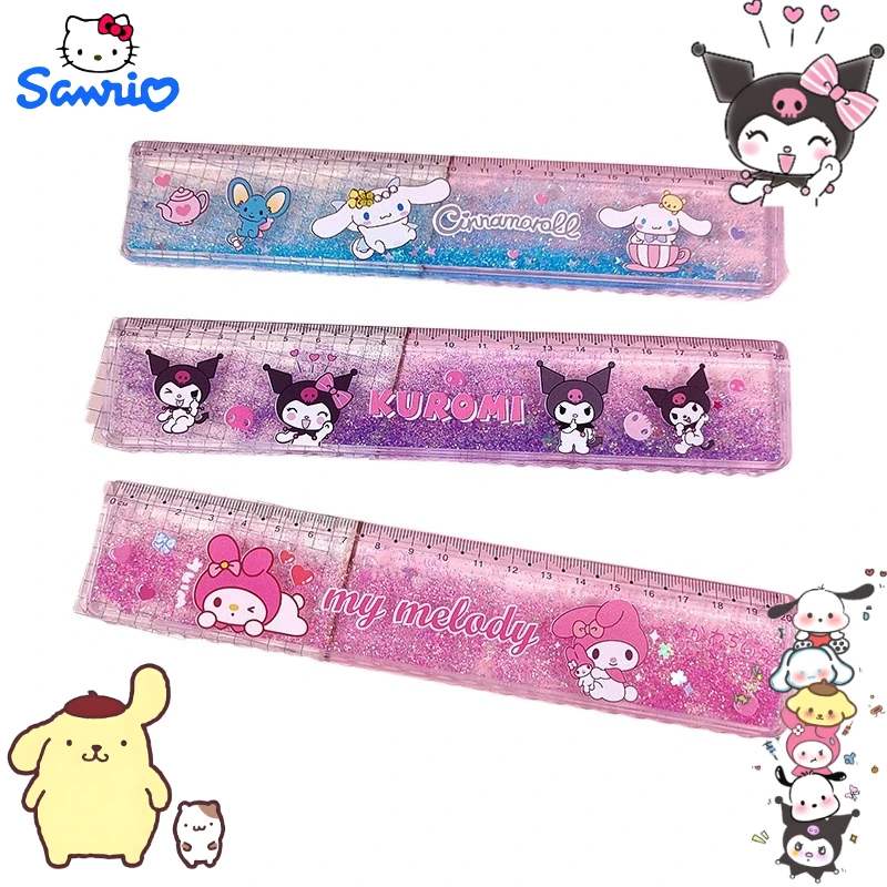 

Sanrio Kuromi Cartoon Cute Student Flowing Sand Ruler Creative Kawaii Stationery Learning Supplies Anime Peripheral Gifts