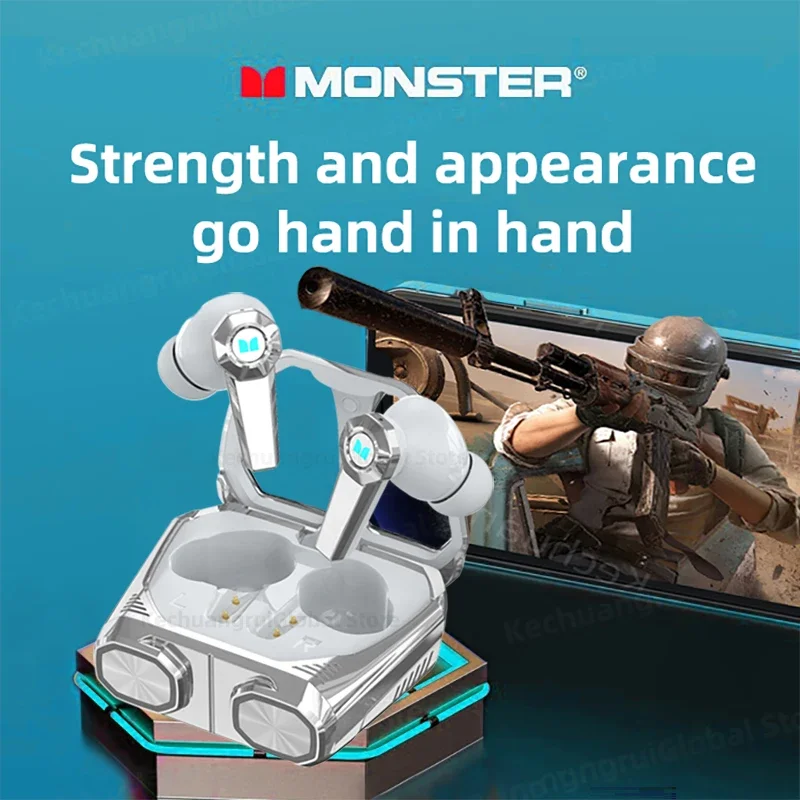 Monster XKT32 Wireless Bluetooth 5.4 Earphones TWS Gaming Earbuds Capsule LED RGB Flip Cover Design Hifi Headset Long standby