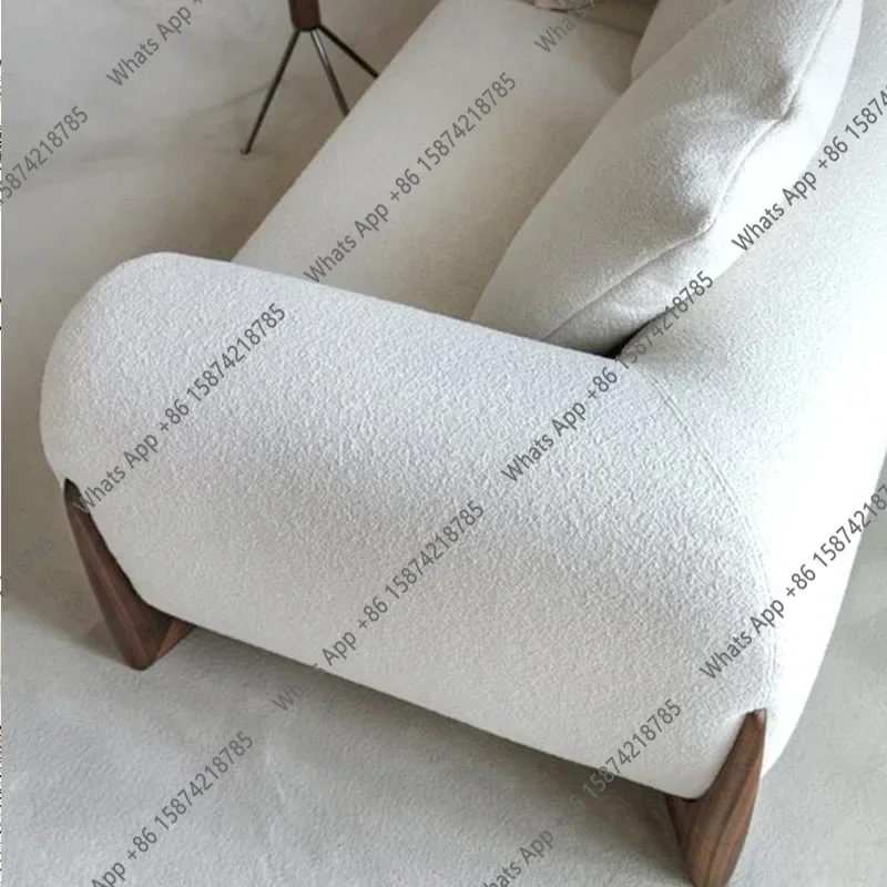 VB A Nordic Wabi-sabi Style Fabric Sofa Living Room Small Apartment Three-person Lamb Wool Cream Style Designer Simple Sofa