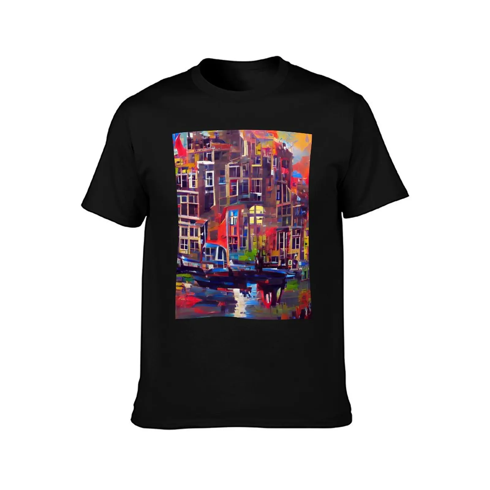 Painted Sky City Artificial Inteligence Generated Art T-Shirt shirts graphic tee quick drying mens graphic t-shirts hip hop