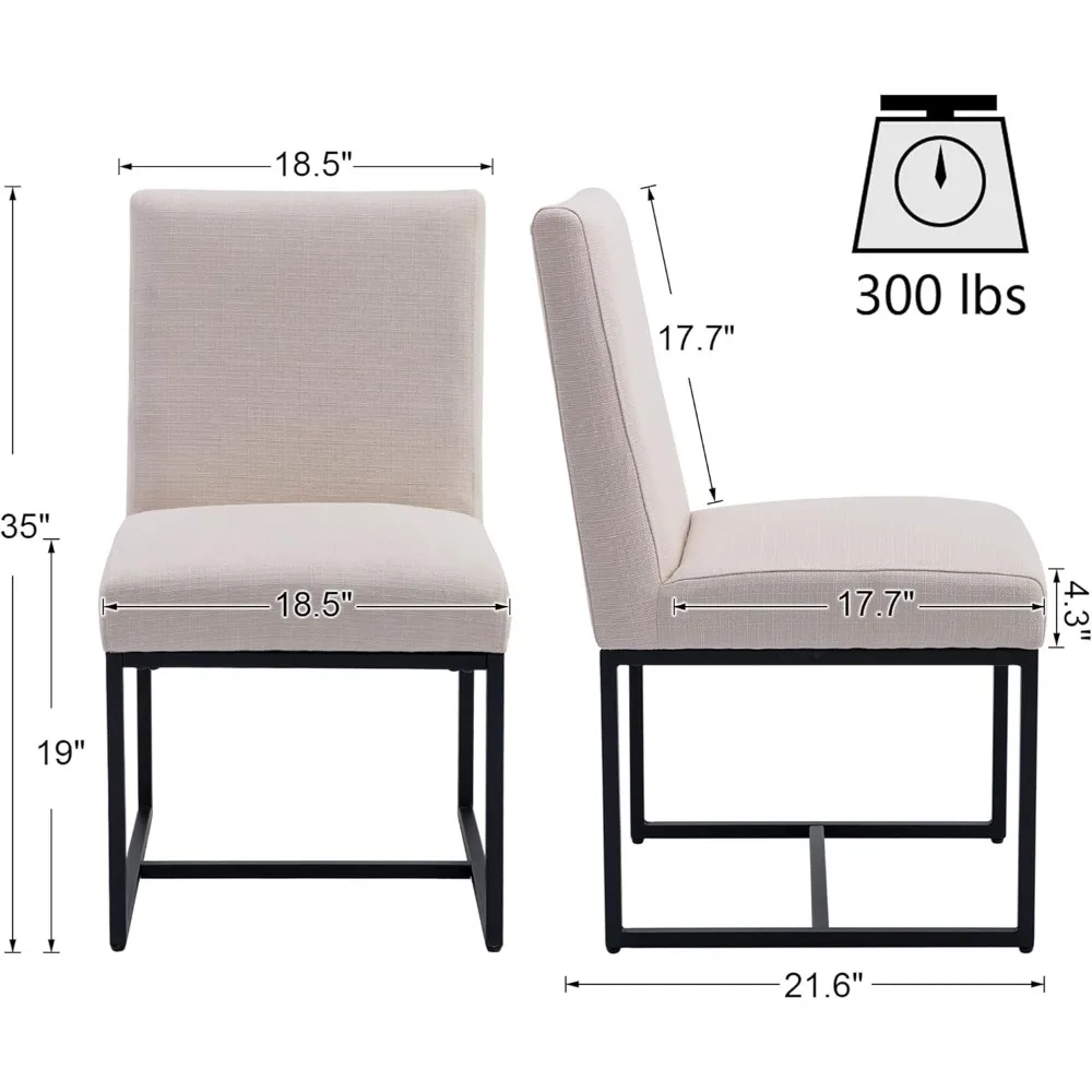 Dining Chairs Set of 2 with Black Metal Frame Mid for Restaurant Century Modern Padded Chair Linen Upholstered Chair