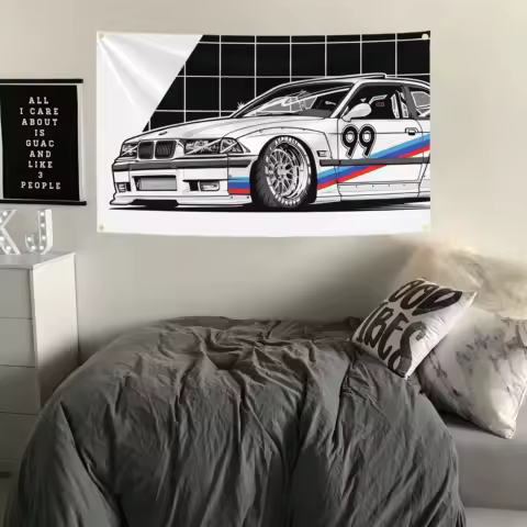 Funny Cool Car Racing Flag Funny Meme Banner Abstract Cartoon Art Design Tapestry Color Wall Hanging Flag For Bedroom