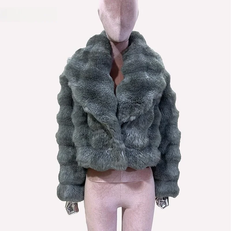 Nerazzurri Eco-Friendly Short Fur Coat Women's Long Sleeve Striped Winter Outerwear Fake Fur Youth Fashion Thickened Standard...