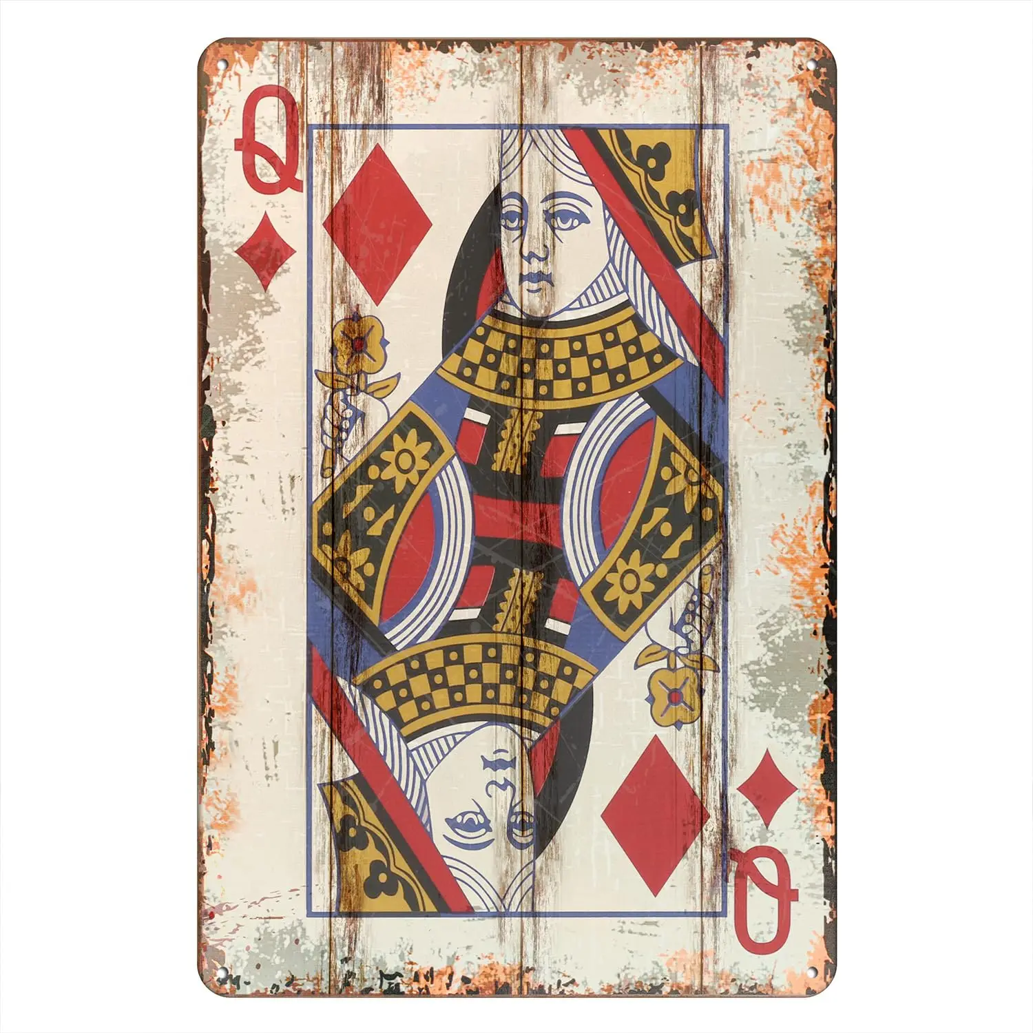 Vintage Poker Metal Sign Queen of Dianmonds Tin Sign Playing Card Wall Sign Man Cave Home Wall Decor 12 x 8 Inch