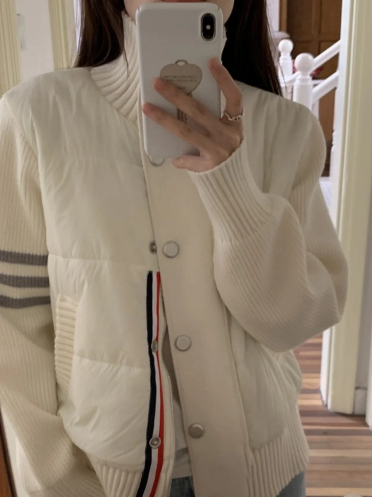 Slim Fit Cotton Jaet Women's Winter Knitted Splice ort Coat Stand Collar Long Sve Regular Length Single Button Closure