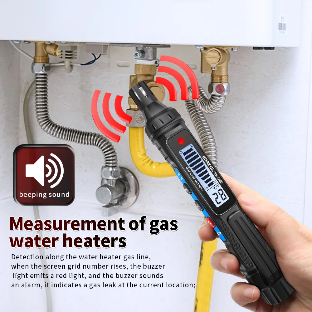 Snakol Gas Leak Detector Combustible Natural Co2 Alcohol LPG Methane Analyzer Rechargeable Buzzer Alarm PPM LEL Tester