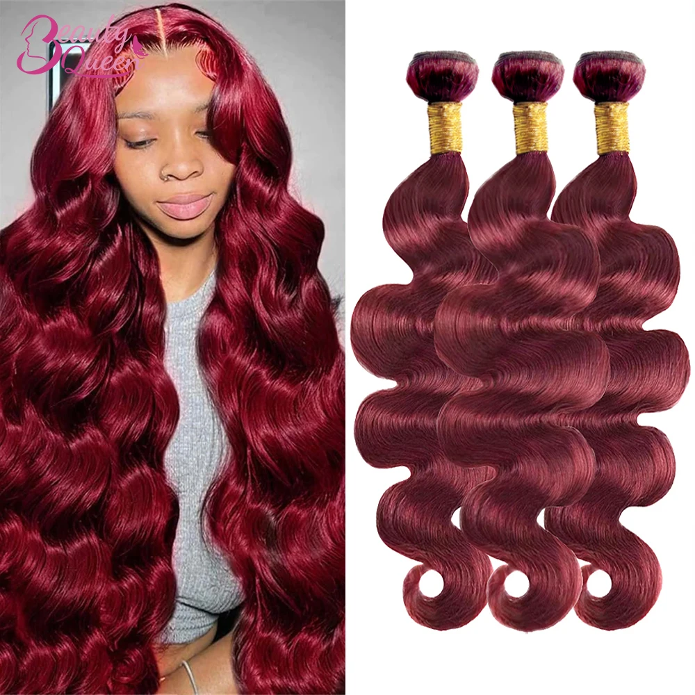 Extensions de cheveux humains 100% naturels, lots de mèches ondulées bordeaux 99J, 26, 28, 30 pouces, extensions de cheveux vierges ondulés rouge vin