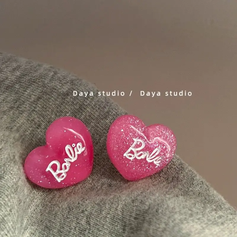 Miniso Series Barbie 925 Sterling Silver Earrings Ear Clip Y2K Girl Pink Kawaii Accessories Fashion Retro Eardrop Girls Gifts