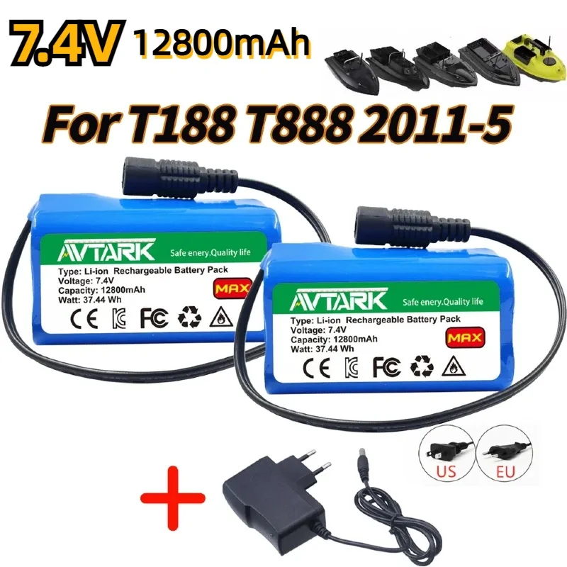 

Lithium Battery Used For T188 T888 2011-5 Remote Control Search Bait Boat Spare Parts RC Toy Accessories 2S2P 7.4V 12800mah