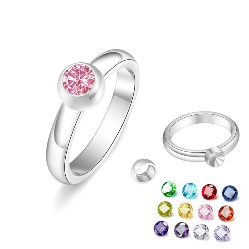 Birthstone Ring with 12 Color Zircon Fashion Stackable Ring Statement Jewelry