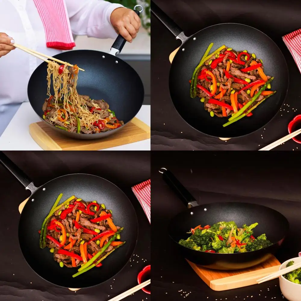 

12-Inch Professional Carbon Steel Nonstick Stir Fry Pan with Phenolic Handle by Excalibur Series