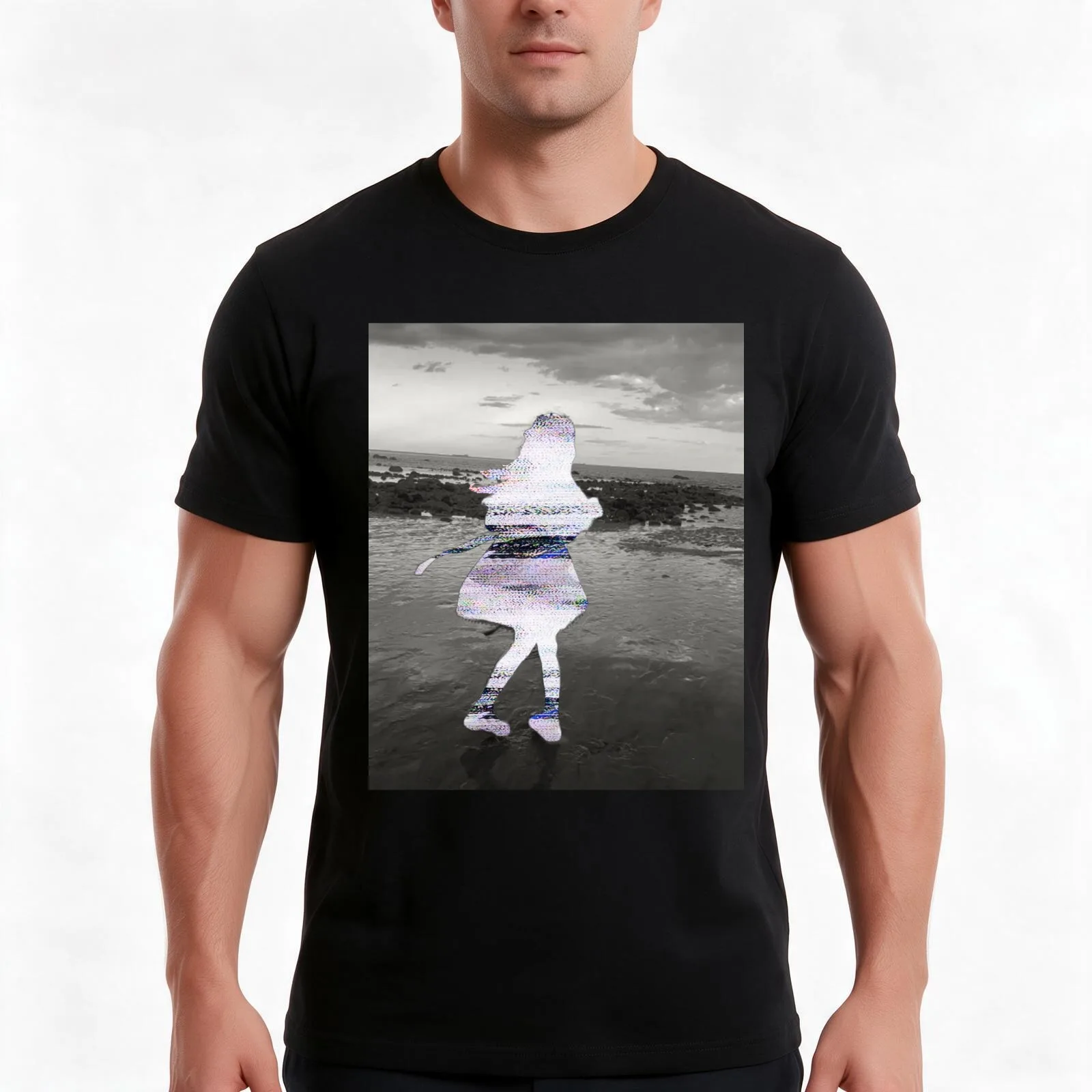 TV Static Girl T-Shirt, Summer Casual Cotton Tee, Oversized Streetwear Tops, Vintage Graphic Print, Loose Fit Short Sleeve