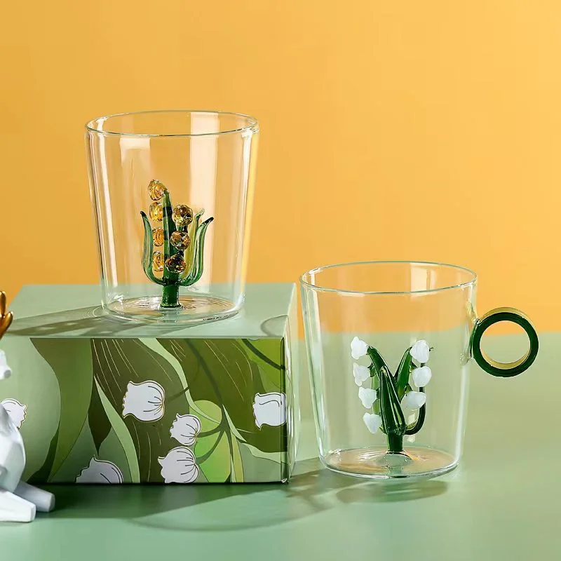 

Lily Of The Valley Glass Cup Gift For Lover Creative Wedding Favors Drink Wine Tumbler Romantic Coffee Mug Beer Teacup Wholesale