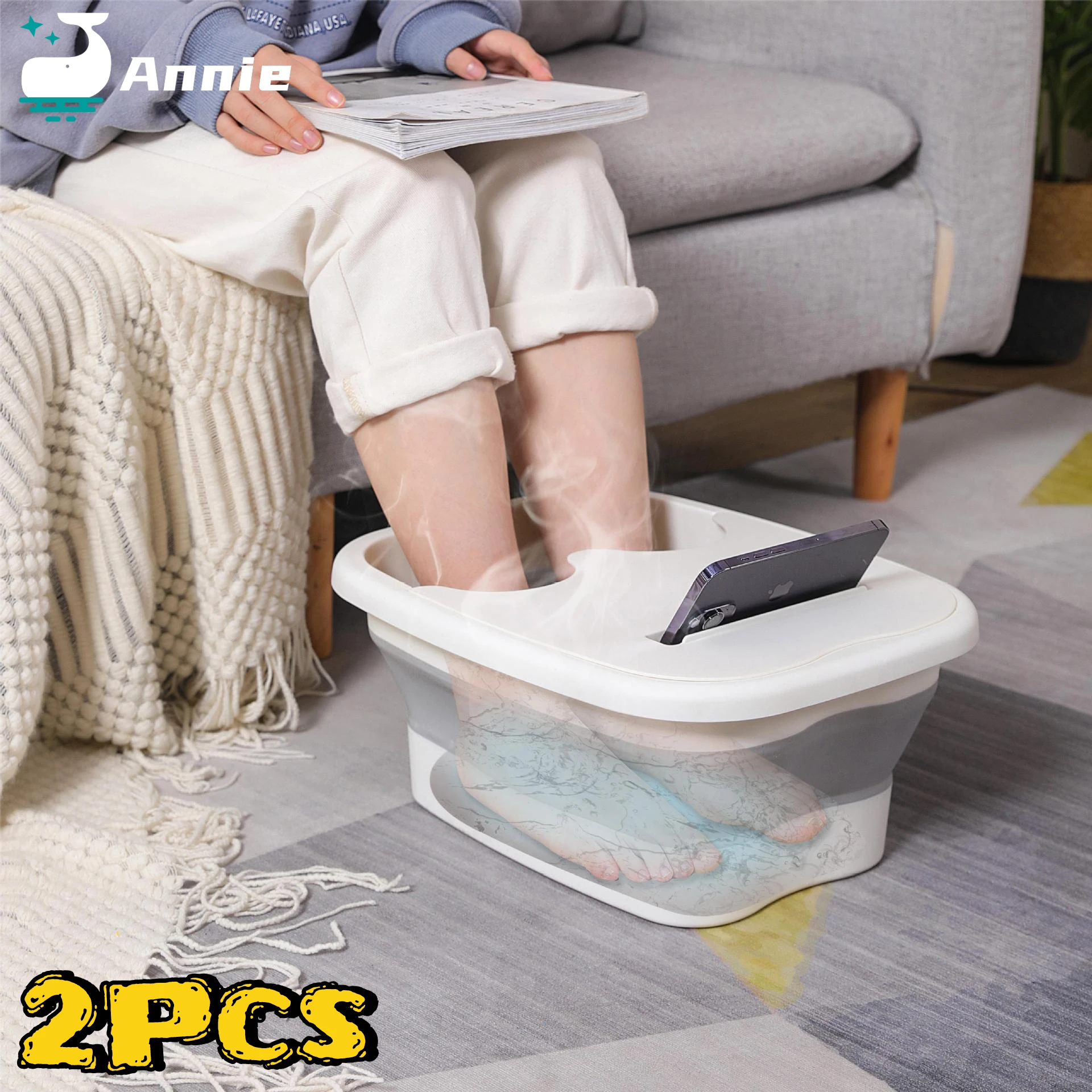 Annie 2Pcs Foldable Foot Soaking Bucket Foot Bathtub Portable Multi Functional Foot Soaking Massage Spa Pot Water Container