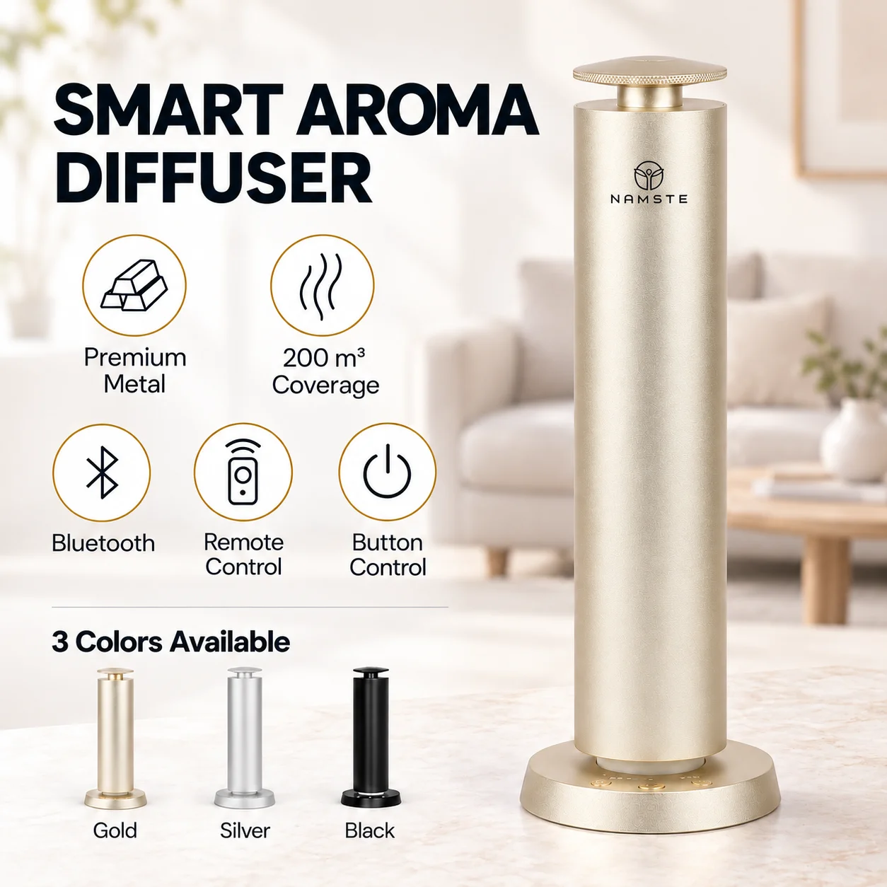 NAMSTE 200m³ Intelligenter Aromadiffusor 120ML Ätherische Öl-Diffusoren für Raumduft, Duftmaschine, Hotel-Frischluftgerät
